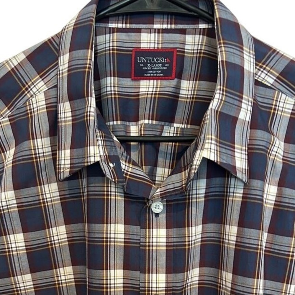 UNTUCKit Plaid Button Down XL Mens Navy Blue Slim Fit Wrinkle Free Long Sleeve